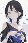  1girl absurdres black_choker black_hair blue_hair choker collarbone colored_inner_hair ear_piercing earrings gradient_nails grey_eyes haru_on highres jewelry looking_at_viewer mole mole_under_mouth multicolored_hair original piercing short_hair solo streaked_hair upper_body 