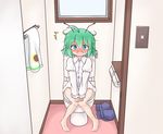  antennae aqua_eyes blush bottomless green_hair looking_at_viewer messy_hair mofu_mofu naked_shirt open_mouth puffy_shorts shirt shorts shorts_removed solo surprised tears toilet_use touhou walk-in wavy_mouth wriggle_nightbug 