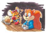 2023 7:5 alcohol anthro bananameteor bar beer beer_mug beverage black_nose blue_clothing blue_hoodie blue_topwear blush bubble clothing colored_pencil_(artwork) conker conker&#039;s_bad_fur_day constricted_pupils coutershade_fur crossover diddy_kong_racing donkey_kong_(series) drunk drunk_bubble duo female fluffy fluffy_tail fur gloves handwear holding_object hoodie interspecies looking_at_another male male/female mammal mouse murid murine nintendo open_mouth open_smile orange_body orange_fur pipsy_the_mouse pupils rareware red_clothing red_gloves red_handwear rodent sciurid signature small_pupils smile substance_intoxication tail tan_body tan_fur topwear traditional_media_(artwork) tree_squirrel white_clothing white_gloves white_handwear yellow_body yellow_fur yellow_tail