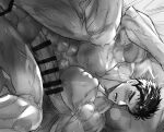  2boys abs anal bar_censor bara bare_pectorals blush censored couple domo_(domo_kizusuki) drooling erection feet_out_of_frame greyscale highres kokado_shido_(domo) large_pectorals large_penis lying male_focus monochrome mouth_drool multiple_boys muscular muscular_male nipples on_bed one_eye_closed open_mouth original out_of_frame pectorals penis saliva sex short_hair shredded_muscles sideburns solo_focus steam sweat testicles thick_eyebrows top-down_bottom-up veins yaoi 