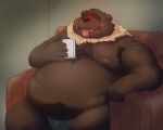 2023 absurd_res anthro bear belly big_belly furniture hi_res kemono male mammal mature_male moobs nipples overweight overweight_male sitting sofa solo tongue tongue_out yanununununu