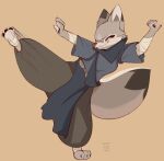 2023 anthro canid canine clothed clothing corsac_fox dated digital_media_(artwork) female fox fully_clothed fur grey_body grey_fur hi_res mammal signature simple_background solo tohupo yellow_background zhen_(kung_fu_panda)