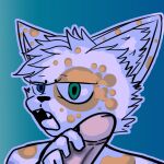 1:1 2023 absurd_res anthro blue_eyes dafurs digital_drawing_(artwork) digital_media_(artwork) domestic_cat duo ex: felid feline felis fur genitals heterochromia hi_res holding_penis humanoid_genitalia looking_at_viewer male male/male mammal orange_body orange_fur penis shaded simple_background solo spots unknown_character white_body white_fur zack_(dafurs)