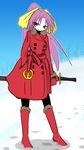  highres pantyhose sentaku-bune snow solo sword touhou watatsuki_no_yorihime weapon winter 