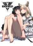  2girls :o animal_ear_fluff animal_ears arknights arknights:_endfield arm_strap armpit_crease artist_name bare_legs bare_shoulders barefoot black_hair black_sleeves blue_eyes blue_nails blunt_bangs blush breasts commentary_request copyright_name covered_nipples dress endministrator_(arknights) extra_ears eyelashes feet feet_up female_endministrator_(arknights) fingernails flustered from_side full-length_zipper full_body hair_flowing_over hair_ornament hairclip hand_on_another&#039;s_leg high_collar highres invisible_floor jacket knees knees_together_feet_apart knees_up legs light_brown_hair logo long_fingernails long_hair long_sleeves looking_at_viewer looking_to_the_side medium_breasts multicolored_eyes multiple_girls nail_polish off_shoulder open_clothes open_jacket open_mouth orange_nails orange_pupils perlica_(arknights) pixiv_username pleated_dress pocket puffy_long_sleeves puffy_sleeves ribbed_sweater shadow shiny_skin short_dress short_hair sidelocks simple_background sitting sleeveless sleeveless_dress soles straight_hair sweater thighs toenail_polish toenails toes toes_up twitter_username two-tone_eyes variant_set white_background white_dress white_jacket white_sweater wide_sleeves yamauchi_(conan-comy) yellow_eyes yuri zipper zipper_pull_tab 