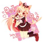  2015 :3 animal_ears artist_name bad_id bad_pixiv_id cat_ears cat_tail catchphrase dated fang fingerless_gloves gloves hair_flaps hair_ribbon heart kantai_collection kemonomimi_mode long_hair looking_at_viewer natsumi_(natumi06) open_mouth paw_pose pink_hair poi red_eyes remodel_(kantai_collection) ribbon solo tail twitter_username yuudachi_(kantai_collection) 