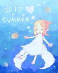  2012 air_bubble angelfish barefoot bubble closed_eyes fish fish_girl head_fins heart monster_girl orange_hair pop'n_music smile tetra_(pop'n_music) underwater 