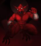 bracelet capcom demon demon&#039;s_crest empty_eyes featureless_chest featureless_crotch firebrand flying gargoyle gargoyle&#039;s_quest humanoid_pointy_ears jewelry male membrane_(anatomy) membranous_wings muscular nude open_mouth red_arremer red_body see-saw solo wings