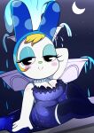 absurd_res animal_crossing anthro blush blush_stickers breasts cleavage clothed clothing dress female fountain francine_(animal_crossing) gem hand_behind_head hi_res jewelry lagomorph legwear leporid looking_at_viewer mammal narrowed_eyes necklace nintendo onibi pearl_(gem) pearl_necklace rabbit solo thigh_highs