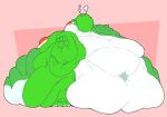 ambiguous_gender anthro blush breath breath_cloud fat_rolls green_yoshi half-closed_eyes hi_res immobile mario_bros moobs morbidly_obese narrowed_eyes navel nintendo obese overweight roundedpentagon solo yoshi