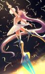  1girl asagi_futsuka ballerina closed_eyes dancing fate/extra fate/extra_ccc fate/grand_order fate_(series) glint hair_ribbon highres long_hair meltryllis_(fate) prosthesis prosthetic_leg purple_hair ribbon tutu very_long_hair 