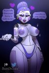 areola beanontoast blue_hair breasts clothing crown dialogue ear_piercing ear_ring exposed_breasts female five_nights_at_freddy&#039;s glistening glistening_body hair headgear hi_res humanoid machine nipples panties piercing purple_clothing purple_eyes purple_panties purple_underwear ring_piercing robot robot_humanoid scottgames sister_location smile solo tiara underwear vulgar wide_hips