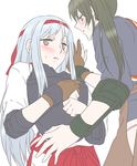  bad_id bad_pixiv_id brown_eyes brown_gloves gloves green_eyes green_hair hachimaki headband kantai_collection long_hair multiple_girls muneate open_mouth panties pink_panties shoukaku_(kantai_collection) silver_hair skirt smile twintails udon_(shiratama) underwear yuri zuikaku_(kantai_collection) 