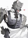 &lt;3 99erios anthro biceps biped black_body black_fur canid canine canis clothed clothing collar crossdressing fur hi_res leash leashed_collar maid_uniform male mammal muscular muscular_anthro muscular_male muscular_sub solo submissive submissive_anthro submissive_male tongue tongue_out uniform wolf
