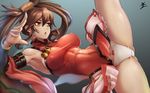  armpits bare_shoulders breasts brown_eyes brown_hair china_dress chinese_clothes detached_sleeves dress guilty_gear hair_ornament kicking kuradoberi_jam large_breasts leg_up long_hair miniskirt panties skirt solo sowel_(sk3) underwear very_long_hair white_panties 