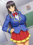  1girl breasts chalkboard female hand_on_hip kawanuma_uotsuri large_breasts long_hair saionji-ke_no_hinichijou_natsu-hen school_uniform solo 