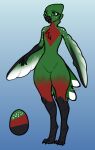 anthro avian beak bird chest_tuft corvid eira_(eiraryyu) feathers female freckled_shoulders freckles fruitwolves gradient_background green_eyes hi_res magpie_(corvid) model_sheet oscine passerine simple_background solo solo_focus tail tail_feathers thick_thighs tuft winged_arms wings