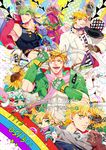  blonde_hair bloody_stream bubble caesar_anthonio_zeppeli chibi facial_mark fingerless_gloves gloves green_hair hat headband jojo_no_kimyou_na_bouken multiple_boys multiple_persona pink_hair rainbow sakaumi scarf top_hat white_hair wrench 