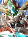  bang_brave_bang_bravern bravern broken_mirror closed_mouth green_eyes highres kagami_rei looking_at_viewer mecha mirror no_humans robot solo super_robot v-fin yuuki_bakuhatsu_bang_bravern zooming_in 