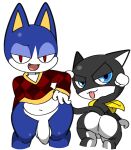 animal_crossing anthro atlus balls big_butt blue_eyes bottomless butt clothed clothing crossover domestic_cat duo felid feline felis flaccid genitals gloves_(marking) half-closed_eyes kerchief looking_at_viewer looking_back male mammal markings megami_tensei megami_tensei_persona morgana_(persona) multicolored_body narrowed_eyes neckerchief nintendo open_mouth penis red_eyes rover_(animal_crossing) sega thick_thighs topwear two_tone_body vest vilepluff