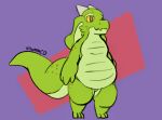 amber_eyes ambiguous_gender anthro belly big_belly big_ears big_tail cheek_frill countershading cyan_melody digitigrade freckles green_body green_scales hi_res horn kobold lizard moss_(cyan_melody) reptile scales scalie short_stack slightly_chubby solo tail thick_thighs
