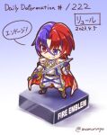  1boy alear_(fire_emblem) alear_(male)_(fire_emblem) blue_gloves blue_hair commentary_request crossed_bangs fire_emblem fire_emblem_engage fushigi_ebi gloves heterochromia liberation_(fire_emblem) multicolored_hair red_hair solo split-color_hair two-tone_hair two-tone_pubic_hair 