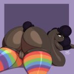 1:1 2023 absurd_res anthro bear big_butt biped butt clothing dammabems digital_media_(artwork) hi_res huge_butt lgbt_pride looking_back male mammal mostly_nude pride_color_clothing pride_colors rear_view simple_background smile solo thick_thighs wide_hips