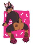 anthro blush butt butt_focus canid canine canis chase_(bropix) claws dobermann domestic_dog hi_res highlights_(coloring) male mammal paw_mark paws piercing pink_paws pinscher solo tail tarumeow tongue tongue_out