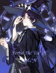  1boy amon_(lord_of_the_mysteries) bird black_hair black_robe clock_hands clockwork crow earrings feathers hat jewelry looking_at_viewer lord_of_the_mysteries monocle robe short_hair wizard_hat zastz 