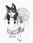 absurd_res anthro asian_clothing big_ears black_hair boots braided_hair breasts canid canine canis cheek_tuft clothed clothing east_asian_clothing efradraws eyebrows facial_tuft female footwear fox fur graphite_(artwork) hair hi_res inner_ear_fluff japanese_clothing kimono mammal monochrome multicolored_body multicolored_fur multicolored_hair navel northwind_(efradraws) partially_clothed pencil_(artwork) poncho shongila_(northwind) simple_background simple_eyes sitting sketch small_breasts small_waist smug smug_eyes smug_face smug_grin solo traditional_media_(artwork) tuft