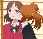  black_eyes bow bowtie brown_hair cheek_kiss closed_eyes hair_bobbles hair_ornament hairclip haruyama_kazunori kiss multiple_girls school_uniform short_hair suzuki_yua takahashi_aoi tesagure!_bukatsu-mono twintails yuri 