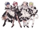  4boys absurdres alternate_costume apron assault_rifle black_dress black_footwear blue_eyes blue_hair boots closed_mouth collared_dress crossdressing dress eden_(ensemble_stars!) enmaided ensemble_stars! frilled_apron frills full_body glasses gloves green_hair grey_hair gun hair_between_eyes hand_up high_heels highres holding holding_gun holding_weapon juliet_sleeves knee_boots long_hair long_sleeves looking_at_another maid maid_apron maid_headdress male_focus male_maid meremero multiple_boys open_mouth pantyhose puffy_sleeves purple_eyes ran_nagisa red_eyes red_hair rifle saegusa_ibara sazanami_jun short_hair simple_background smile standing thigh_strap thighhighs tomoe_hiyori torn_clothes torn_pantyhose waist_apron weapon white_apron white_background white_gloves white_thighhighs yellow_eyes 