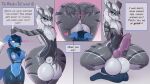 &lt;3 anal anal_vore anthro anus arcanine balls big_balls blue_body blue_fur bow_(bowhuskers) canid canine canis collie dialogue domestic_dog duo english_text female fur generation_1_pokemon genitals girly girly_pred green_eyes grey_body grey_fur herding_dog hi_res male mammal neck_tuft nintendo nipples pastoral_dog pokemon pokemon_(species) pole sequence sheepdog stripper_pole text theborderiserased tuft vore