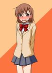  blush brown_eyes brown_hair misaka_mikoto okota1869 school_uniform short_hair solo standing to_aru_kagaku_no_railgun to_aru_majutsu_no_index 