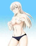  black_panties blonde_hair blush covering covering_nipples eila_ilmatar_juutilainen hiro_yoshinaka long_hair navel panties silver_eyes solo strike_witches topless underwear world_witches_series 
