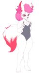 4_toes anthro breasts canid canine claws clothed clothing dipstick_tail epic_games eye_scar facial_scar feet female fortnite fox fur hair hi_res inner_ear_fluff joshopaisen kimiko_five_tails long_hair mammal markings pink_body pink_fur pink_hair scar small_breasts solo swimwear tail tail_markings tight_clothing toes tuft white_body white_fur wide_hips