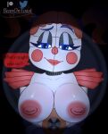 areola beanontoast big_breasts blue_eyes blush breasts circus_baby_(fnaf) dialogue female five_nights_at_freddy&#039;s flashlight hair hi_res humanoid machine nipples red_hair robot robot_humanoid scottgames sister_location smile solo