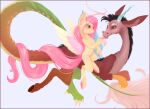 2024 2_horns 4_toes antlers black_eyebrows black_eyelashes black_hooves black_mane blue_horn blue_wings blush brown_body brown_ears brown_eyes brown_fur brown_tail chimera claws cutie_mark discord_(mlp) draconequus duo entwined_tails equid equine eye_contact eyebrows eyelashes feathered_wings feathering feathers feet female feral fluttershy_(mlp) friendship_is_magic fur gradient_tail green_body green_scales green_tail grey_body grey_fur grey_inner_ear hair hand_on_chin hasbro hi_res hooves horn long_ears long_tail looking_at_another looking_at_partner male male/female mammal mane mouth_closed multicolored_tail my_little_pony pegasus pink_body pink_eyes pink_feathers pink_hair pink_hooves pink_horn pink_inner_ear pink_mane pink_tail quadruped red_body red_fur scales simple_background sitting_on_another sitting_on_back smile snout sweetvixenarts tail tail_coil tail_tuft toe_claws toes tuft two_tone_wings unguligrade white_background white_claws white_eyebrows white_tail_tuft wings yellow_body yellow_ears yellow_feathers yellow_scutes