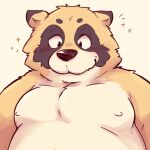 2024 anthro belly big_belly brown_body brown_fur canid canine fur hi_res kemono male mammal moobs naru_papi nipples overweight overweight_male raccoon_dog simple_background solo tanuki