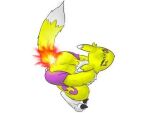 ambiguous_gender bandai_namco burning butt butt_on_fire digimon digimon_(species) eyes_closed fifybear fire hand_on_butt hasbro low_res pain renamon solo tail