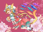  animal_ears ascot blonde_hair bow cat_ears cat_tail flandre_scarlet flower glasses hat hat_bow highres kusuke open_mouth red-framed_eyewear sash solo tail touhou wings wrist_cuffs 