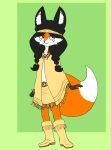 absurd_res anthro asian_clothing big_ears black_hair boots braided_hair breasts canid canine canis cheek_tuft clothed clothing digital_drawing_(artwork) digital_media_(artwork) east_asian_clothing efradraws eyebrows facial_tuft female footwear fox fur hair hi_res inner_ear_fluff japanese_clothing kimono mammal multicolored_body multicolored_fur multicolored_hair navel northwind_(efradraws) partially_clothed poncho shongila_(northwind) simple_background simple_eyes sitting small_breasts smug smug_eyes smug_face smug_grin solo traditional_media_(artwork) tuft