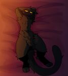 anthro bed clothing domestic_cat featureless_crotch felid feline felis fluffy furniture gatotacato hi_res legwear leo_(disambiguation) male mammal nude solo stockings suggestive_pose tail