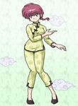  90s alternate_costume braid chinese_clothes cloud eyeshadow full_body genderswap genderswap_(mtf) knees_together_feet_apart makeup purple_eyes ranma-chan ranma_1/2 red_hair saotome_ranma single_braid slippers solo wanta_(futoshi) 