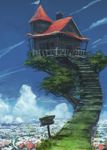  bad_pixiv_id building cloud day izumi_sai no_humans original outdoors scenery sign sky stairs tree treehouse 