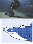 ambiguous_gender animated blue_body countershade_face countershading disembodied_hand dorsal_fin duo feral fin fingers fish gills group human keke_(artist) mammal marine multiple_images shark sharp_teeth teeth