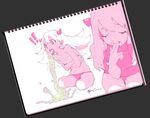  2girls bad_id bad_pixiv_id bare_shoulders fishine flat_chest horns long_hair monochrome monster_girl multiple_girls original pink_eyes pink_skin sweat tears tongue tongue_out underwear vomit vomiting white_hair 