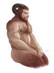 2019 arm_hair beard belly_hair biceps body_hair braided_beard butt chest_hair facial_hair facial_piercing forearm_hair forearms hairy hairy_legs hands_folded hi_res horn humanoid looking_aside male manly misaligned musclegut muscular navel nipple_piercing nipples nose_piercing nose_ring pecs pensive piercing ring_piercing satyr shoulder_hair simple_background sitting slightly_chubby solo triceps white_background