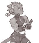 anthro biceps breasts cerebropodrido clairen_(rivals_of_aether) clothed clothing digital_media_(artwork) felid feline female fur gloves greyscale hair handwear hi_res mammal monochrome muscular muscular_anthro muscular_female pantherine rivals_of_aether simple_background solo tail white_background