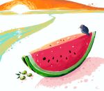 ambiguous_gender animated avian beak bird feral food fruit keke_(artist) melon olive_(fruit) plant river sea solo sun water watermelon watermelon_slice